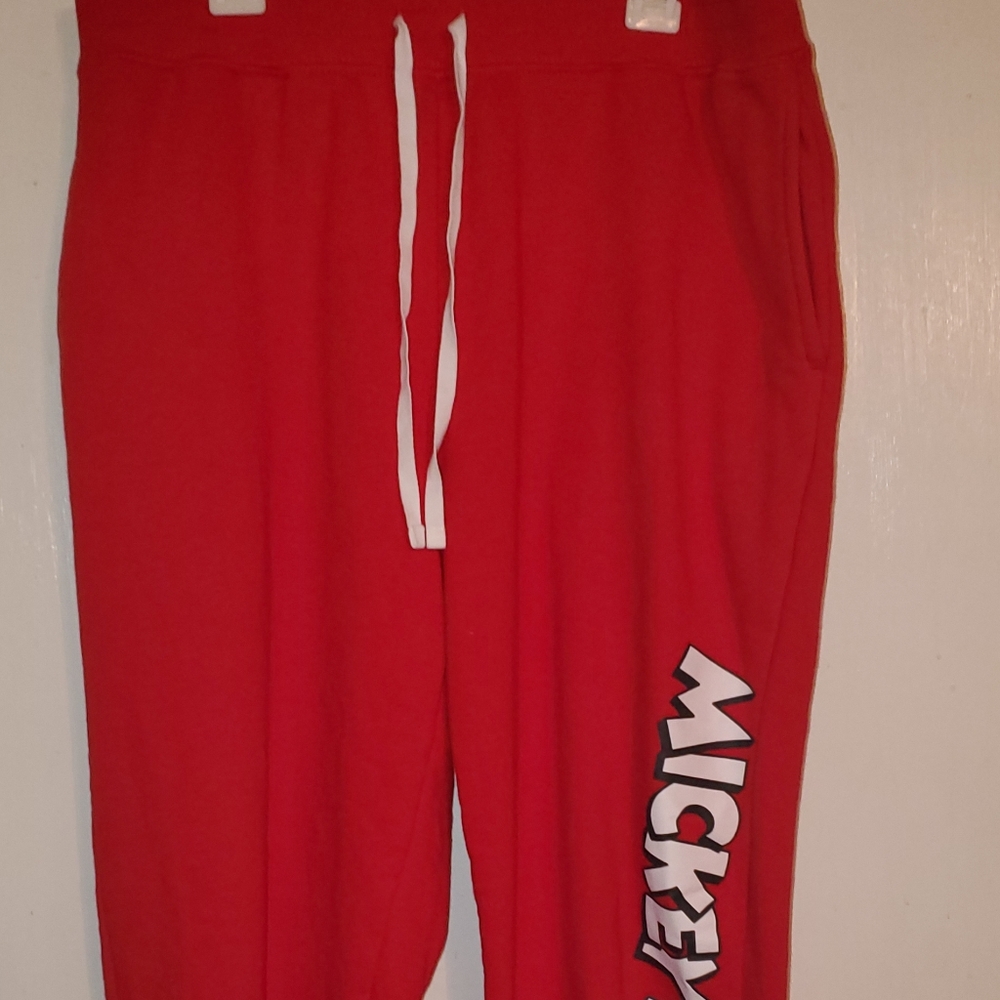 NWT RED FLEECE LINED PULL-ON SWEATPANTS wDISNEY MICKEY GRAPHIC DOWN LEG